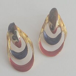 Vintage Gold Tone Multi Color Enamel Abstract Dangle Drop Earrings Size  Retro